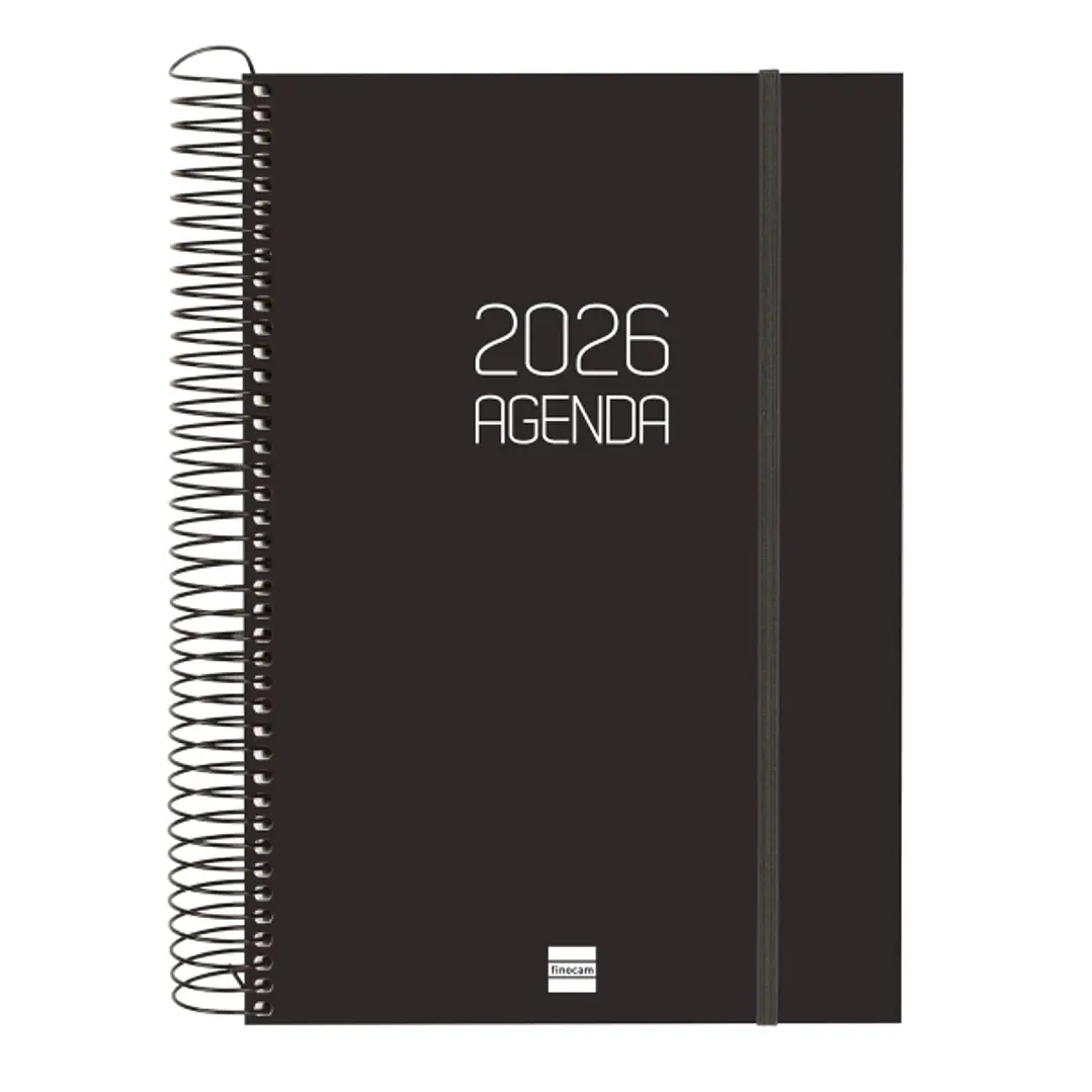 Finocam Opaque Agenda de Espiral en Catalan - Anual 2026 - Tapa Ligera - Cierre con Goma Elastica - Formato E11 - 175x29x242mm - 1 Dia por Pagina - Co 1