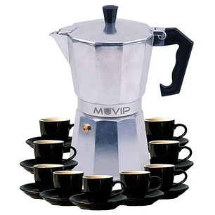 Muvip MV0605 Cafetera de Aluminio - Capacidad 9 Tazas - Mango de Baquelita Termoresistente Ergonomico - Apta para Placas Electricas, Vitroceramicas, G