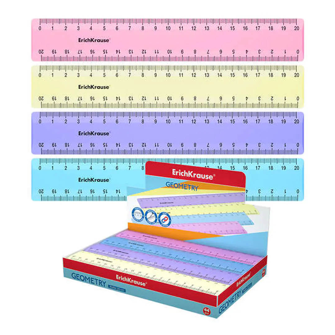 Erichkrause Regla de Plastico 20cm - Escala a Doble Cara - Colores Rosa, Azul, Violeta y Amarillo Pastel 1