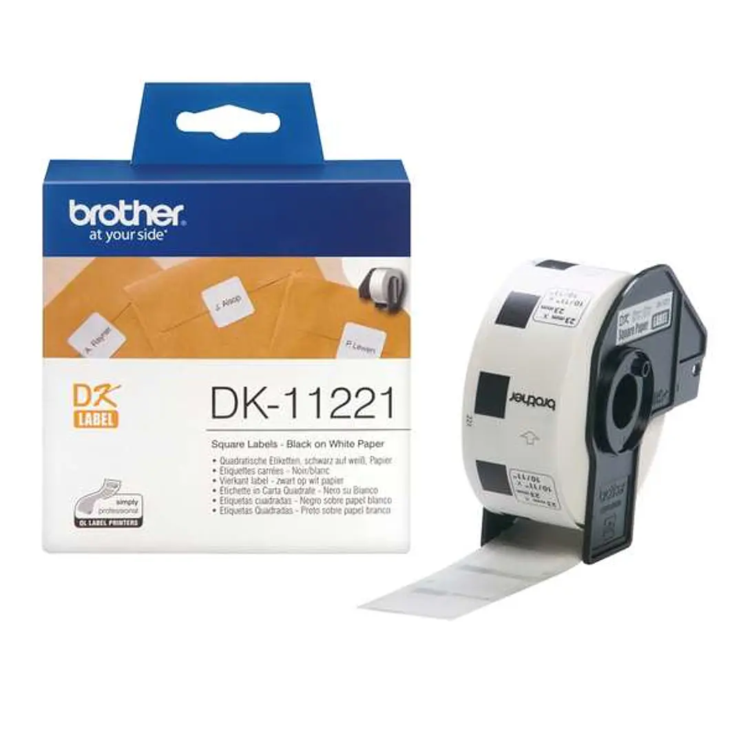 Brother DK11221 - Etiquetas Originales Precortadas Cuadradas - 23x23 mm - 1000 Unidades - Texto negro sobre fondo blanco 1