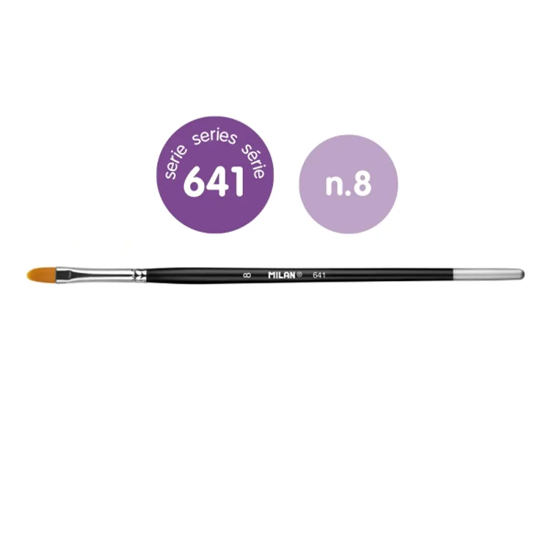 Milan 612 Premium Synthetic Pack de 6 Pinceles Lengua de Gato Numero 8 - Bolsa con Colgador - Pelo Sintetico - Mango Corto - Color Negro 1