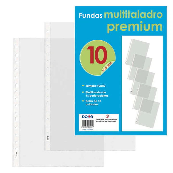 Dohe 10 Fundas Multitaladro Premium con 16 Perforaciones - 220x310mm - Polipropileno Rugoso 1