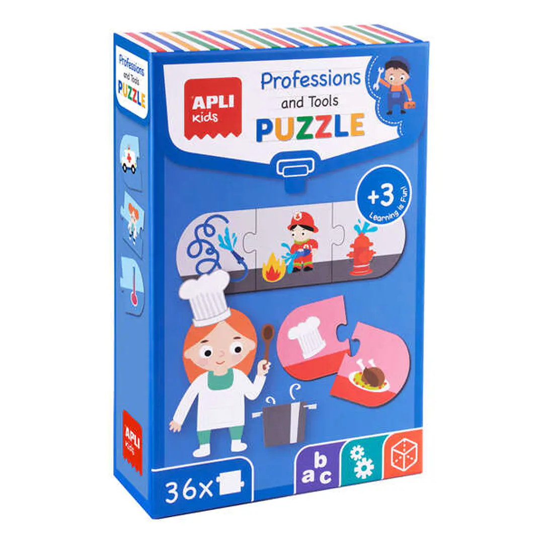 Apli Puzle Profesiones y Herramientas - 36 Piezas de 7x7 cm - Carton de 2mm con Acabado Brillante - Desarrolla Habilidades y Capacidades - Ideal para  1