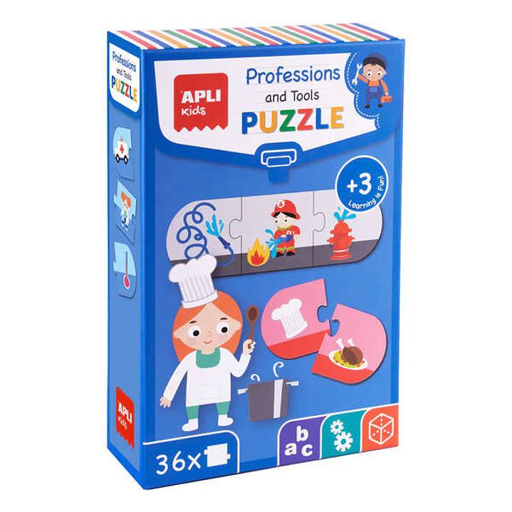 Apli Puzle Profesiones y Herramientas - 36 Piezas de 7x7 cm - Carton de 2mm con Acabado Brillante - Desarrolla Habilidades y Capacidades - Ideal para  1