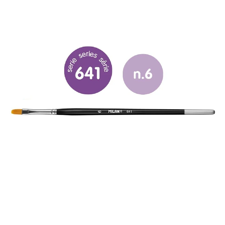 Milan 612 Premium Synthetic Pack de 6 Pinceles Lengua de Gato Numero 6 - Bolsa con Colgador - Pelo Sintetico - Mango Corto - Color Negro 1
