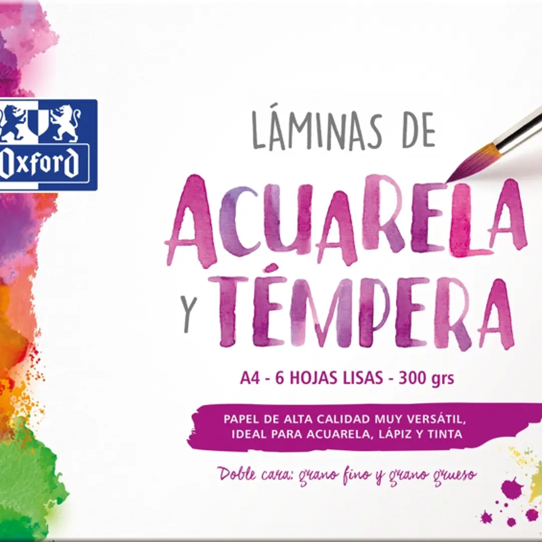 Oxford Pintura Escolar Sobre de Laminas de Acuarela y Tempera A4 - 6 Hojas de 300gr - Ideal para Proyectos Escolares - Superficie Lisa para un Acabado 1