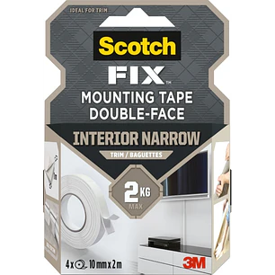Scotch-Fix Pack de 4 Cintas de Montaje de Doble Cara - 10 mm x 2m - Color Blanco