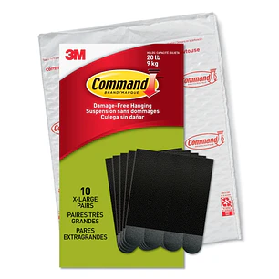 Command Pack de 20 Tiras Adhesivas para Objetos Pesados - 9kg - 10 Pares XL - Soporta hasta 9kg - Color Negro