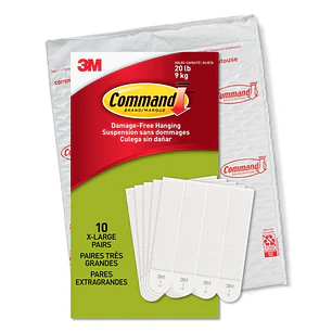 Command Pack de 20 Tiras Adhesivas para Objetos Pesados - 10 Pares XL - Soporta hasta 9kg - Color Blanco