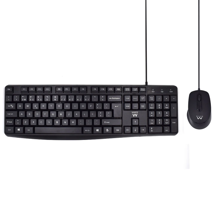 Ewent Pack Teclado + Raton para Oficina - Teclas Silenciosas de Perfil Bajo - 1000dpi - Disposicion Portuguesa QWERTY PT - Cable de 1.35m - Teclas Sil 1