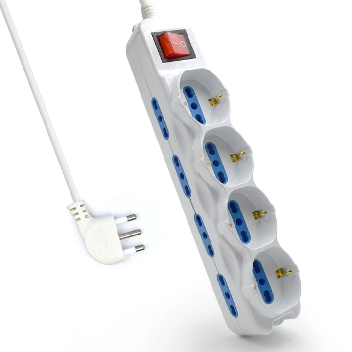 Ewent Regleta con 6 Tomas - 8 Tomas L + 4 Tomas L/F (Schuko) - Interruptor de Encendido - Proteccion Infantil - Enchufe Italiano Plano en Angulo - Cab 1
