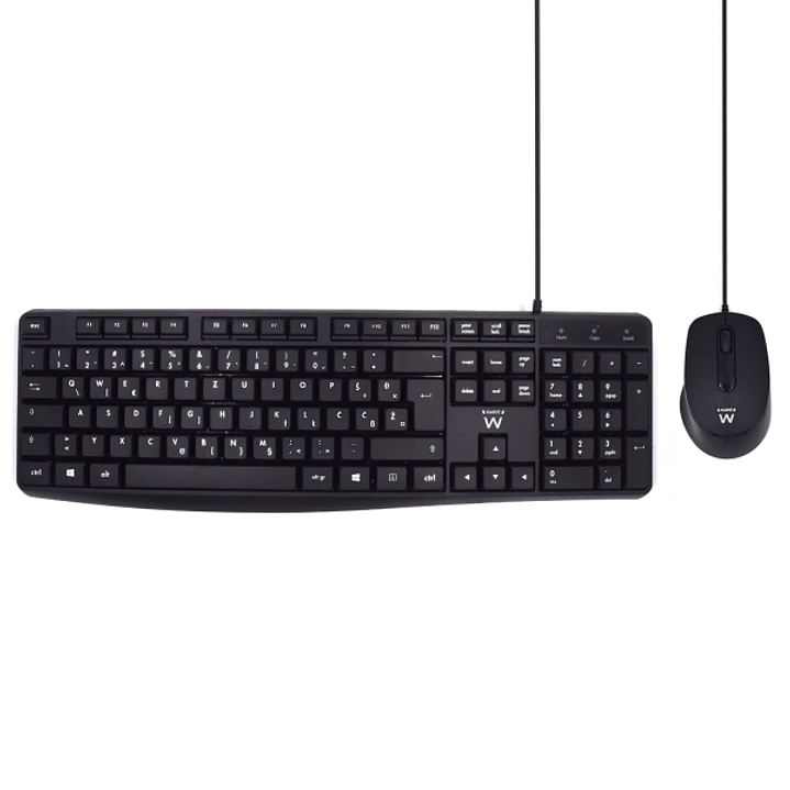 Ewent Pack Teclado + Raton para Oficina - Teclas Silenciosas de Perfil Bajo - 1000dpi - Disposicion Inglesa QWERTY US - Cable de 1.35m - Teclas Silenc 1