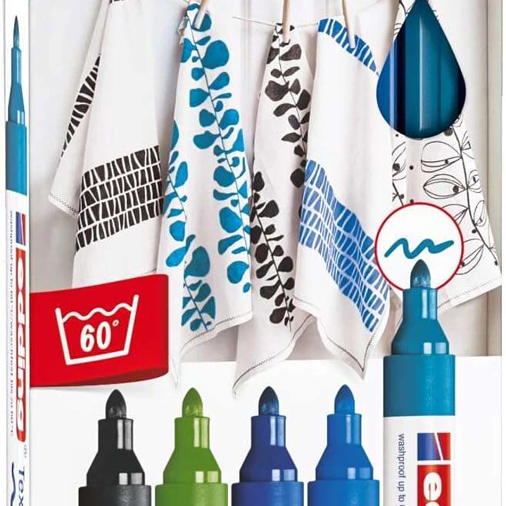 Edding 4500 Colores Frios Pack de 5 Rotuladores Permanentes para Textil - Punta Redonda - Trazo 2-3mm - Olor Neutro - Secado Rapido - Colores Negro, A 1