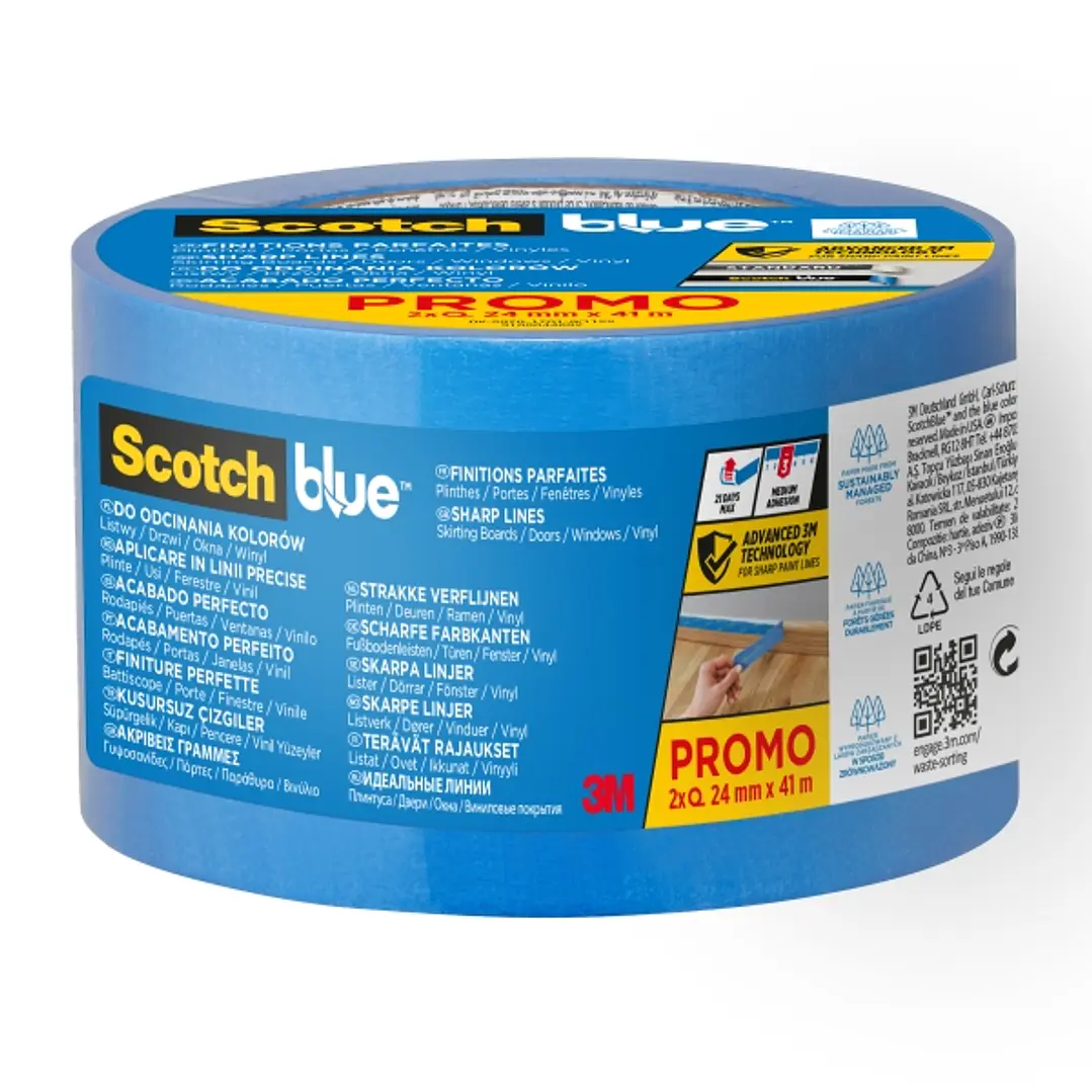 Scotchblue Pack de 2 Cintas de Enmascarar para Lineas Precisas - 24mm x 41m - 100% PEFC - Color Azul 1