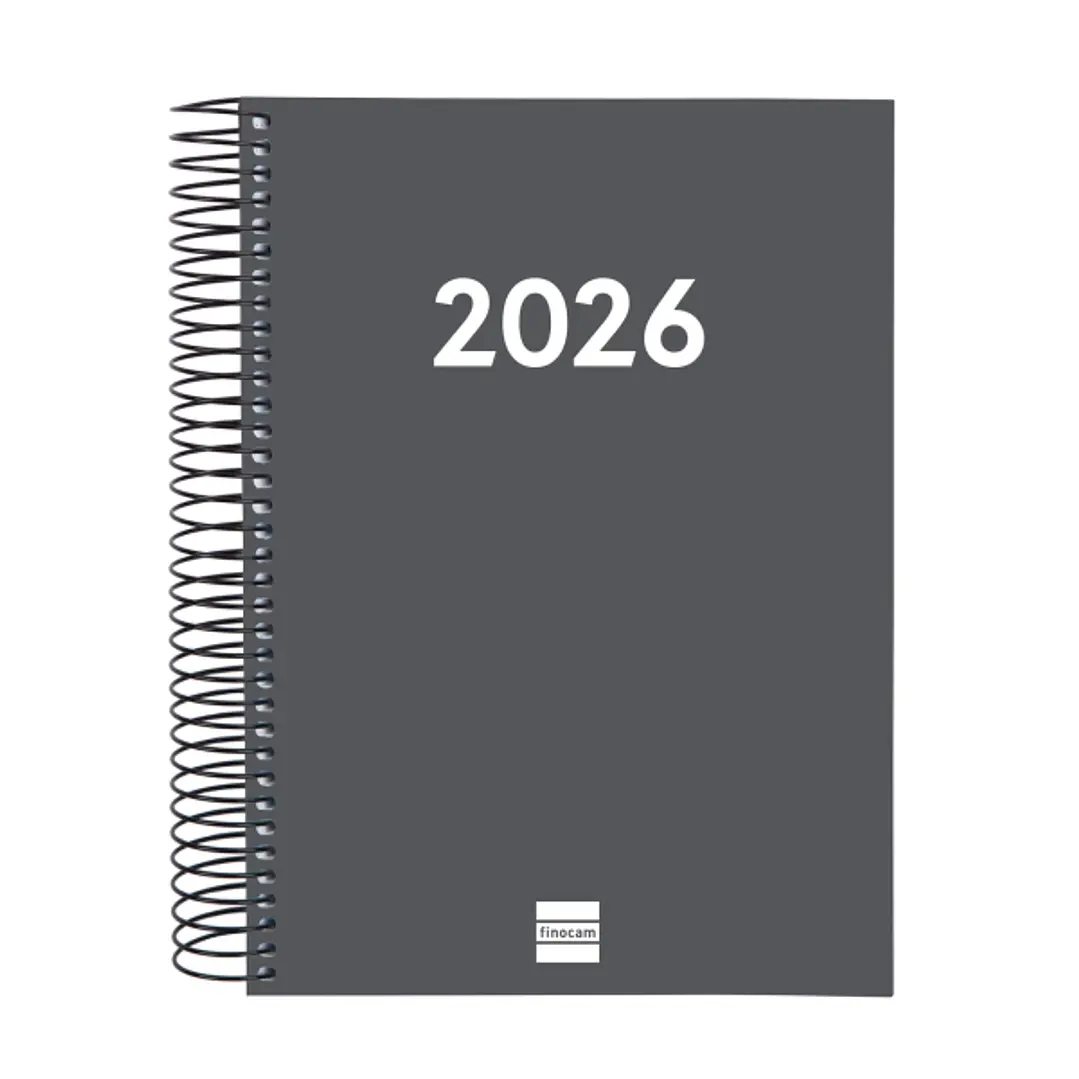Finocam Espiral Recambio Anual 2026 para Agendas Duo - Anual 2026 - Formato E10 - 175x29x212mm - 1 Dia por Pagina - Color Gris Oscuro 1