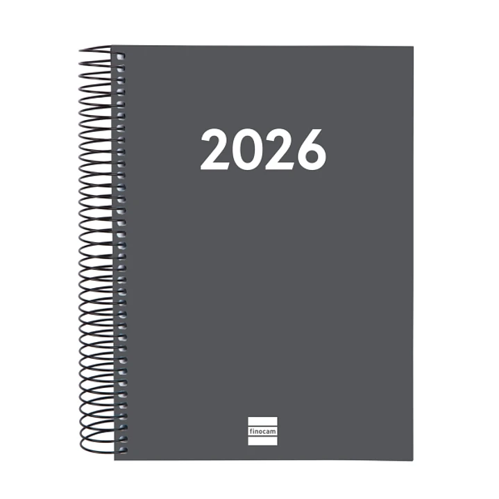 Finocam Espiral Recambio Anual 2026 para Agendas Duo - Anual 2026 - Formato E10 - 175x29x212mm - 1 Dia por Pagina - Color Gris Oscuro 1