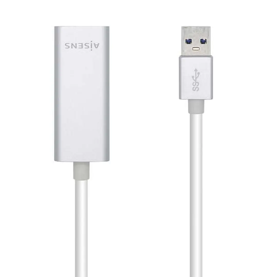 Aisens Conversor USB 3.0 a Ethernet Gigabit 10/100/1000 Mbps - 15cm - Color Plata 1