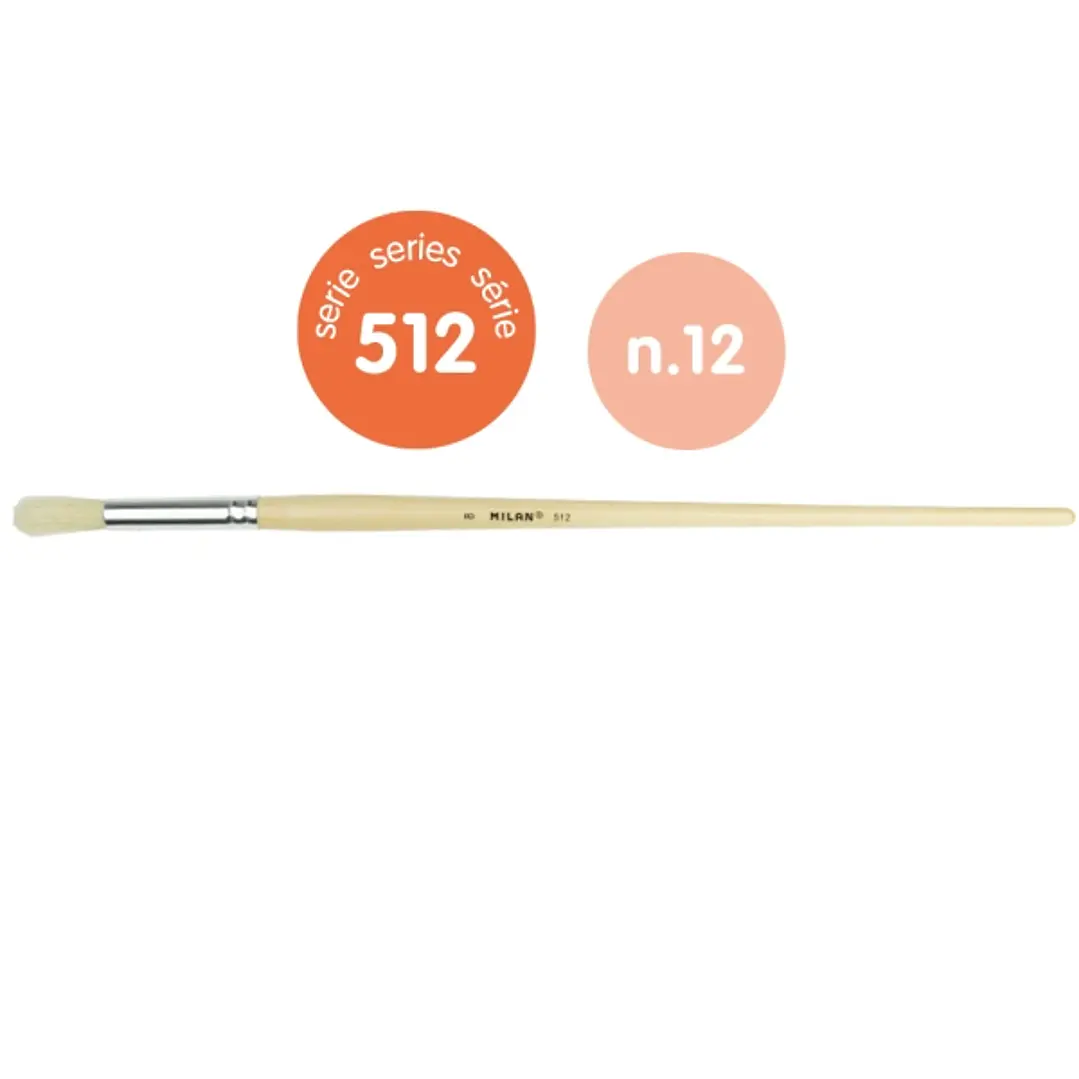 Milan 512 Pack de 4 Pinceles Redondos para Oleo Numero 12 - Bolsa con Colgador - Cerda Natural - Color Madera Claro 1