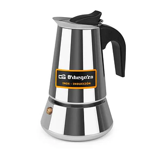 Orbegozo KFI 460 Cafetera de Acero Inoxidable Resistente y Versatil - Capacidad para 4 Tazas - Apta para Todo Tipo de Fuegos - Asa Ergonomica - Maximo
