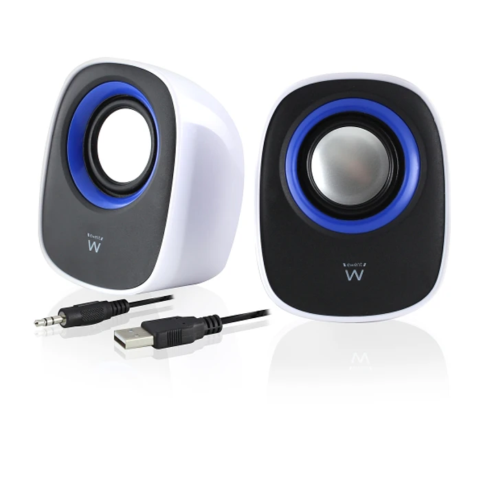 Ewent Altavoces Estereos de Sobremesa - Alimentacion USB - Control de Volumen - Jack de 3.5mm - Color Blanco/Negro 1