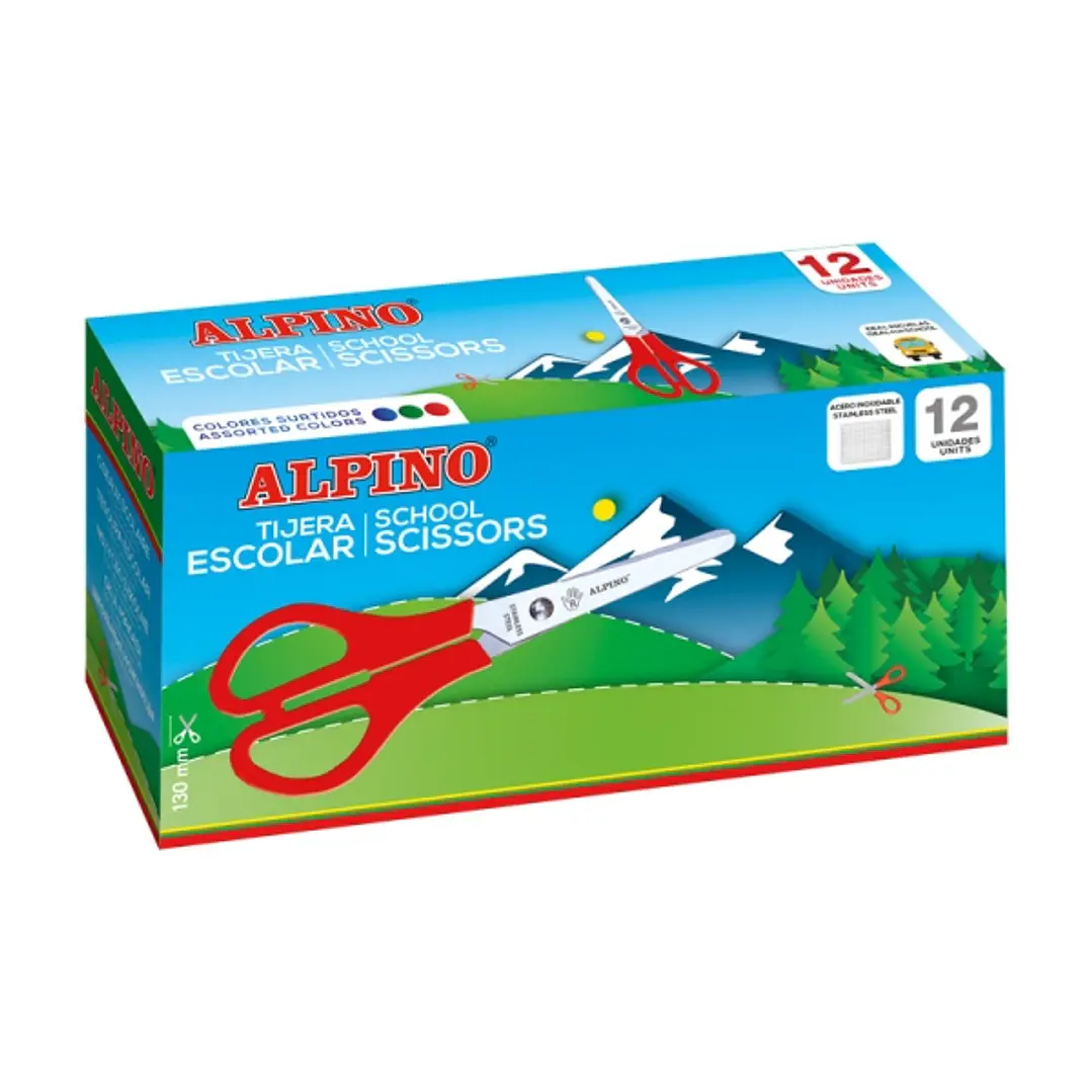 Alpino Tijera Escolar 13cm - Acero Inoxidable - Punta Roma - Colores Surtidos 1
