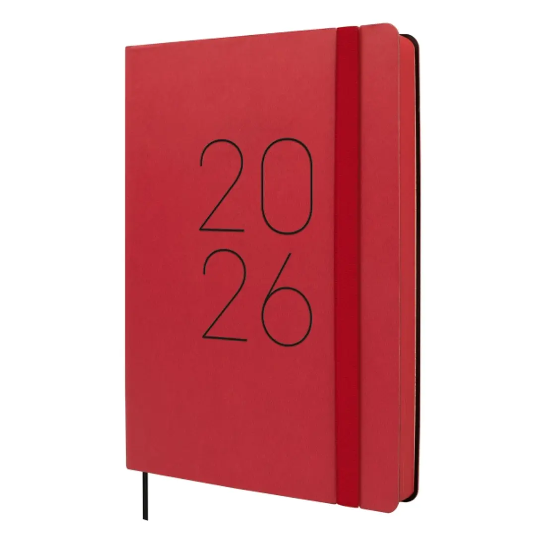 Finocam Flexi Lisa Agenda - Anual 2026 - Tapa Blanda - Formato FA5 - 151x23x214mm - 1 Dia por Pagina - Color Rojo 1