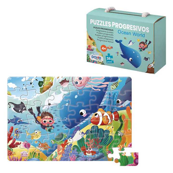 Dohe Puzzle Infantil de 36 Piezas - Tematica Animales del Oceano - Fabricado en Doble Capa de Carton - Capa Intermedia de Contrachapado - Estimula la  1