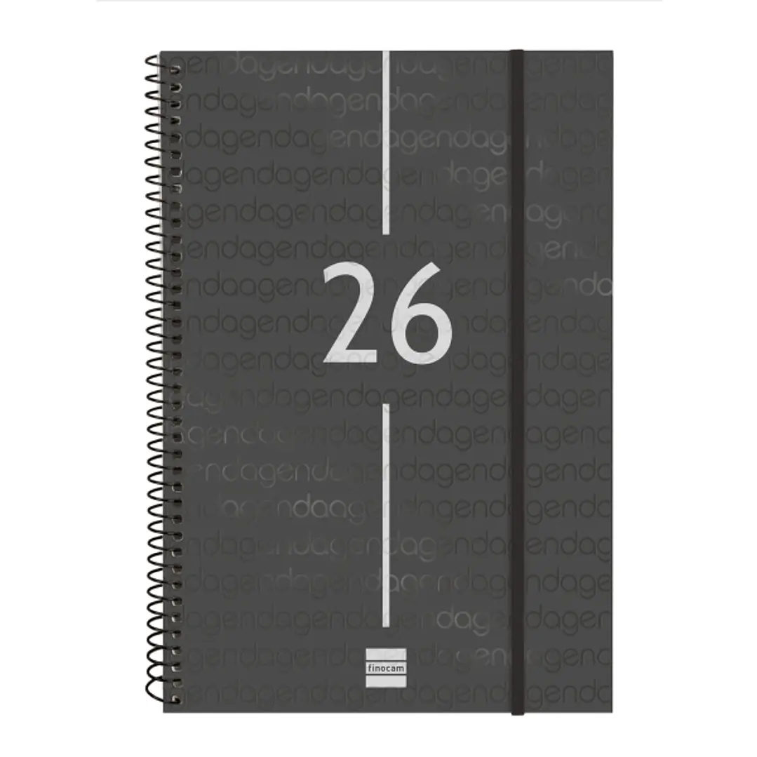 Finocam Year Agenda de Espiral en Catalan - Anual 2026 - Tapa Ligera - Formato E11 - 172x14x242mm - Semana Vista en Vertical - Color Negro 1