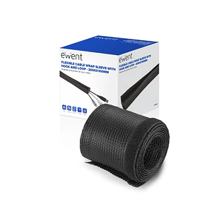 Ewent Manguito Organizador de Cable Polyester - Cierre de Velcro - 2m - 100mm - Color Negro