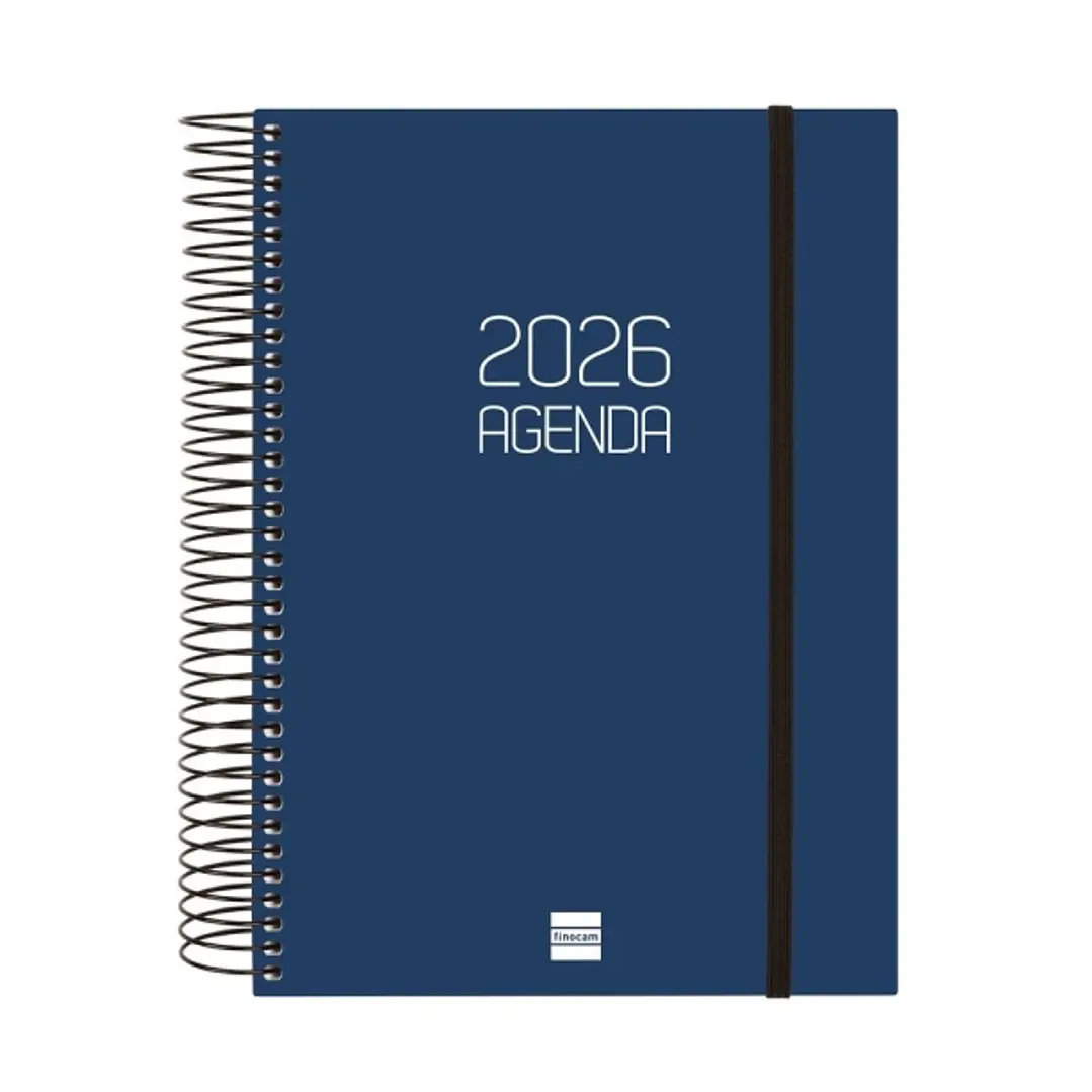 Finocam Opaque Agenda de Espiral - Anual 2026 - Tapa Ligera - Cierre con Goma Elastica - Formato E10 - 175x29x212mm - 1 Dia por Pagina - Color Azul 1