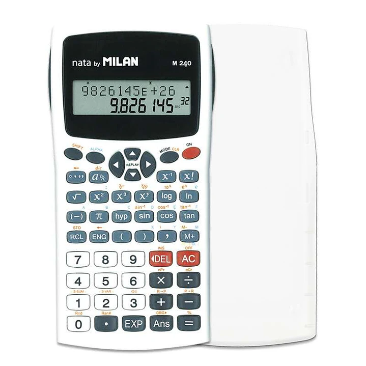 Milan M240 Calculadora Cientifica 10+2 Digitos - Pantalla de 2 Lineas - 240 Funciones Integradas Incluyendo 124 Cientificas - Carcasa Protectora - Col 1