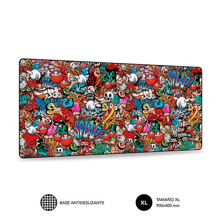 Subblim Alfombrilla de Raton Graffiti - Tamaño 900x400mm - Caucho Antideslizante - Bordes Cosidos - Alta Elasticidad - Tecnologia de Impresion de Alta 1