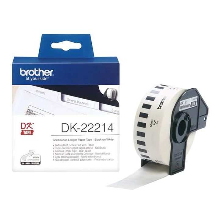 Brother DK22214 - Etiquetas Originales de Tamaño personalizado - Ancho 12mm x 30,48 metros - Texto negro sobre fondo blanco 1