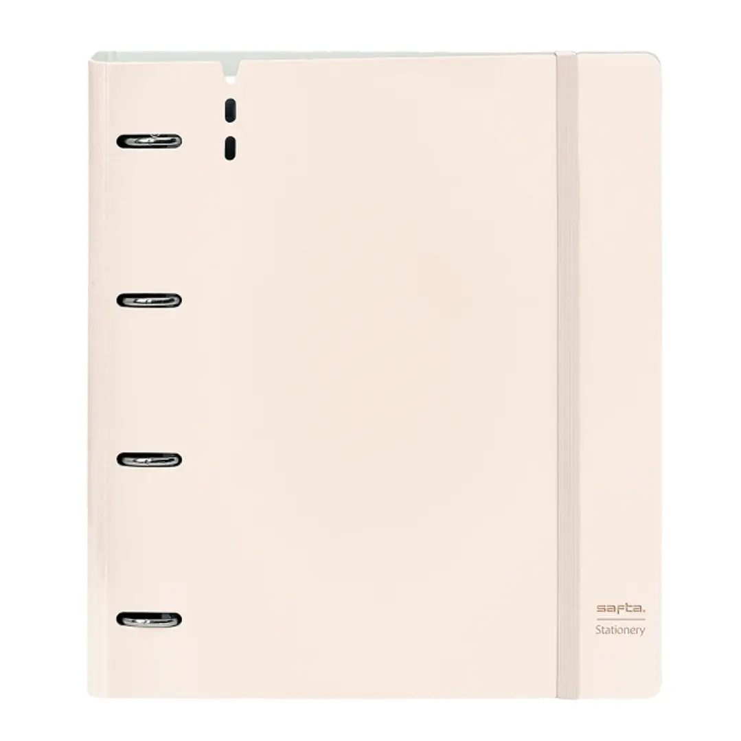 Safta Carpeta de 4 Anillas - PP Foam - Anillas de 35mm - Incluye 100 Hojas A4 - 27x32x4cm - Color Beige 1