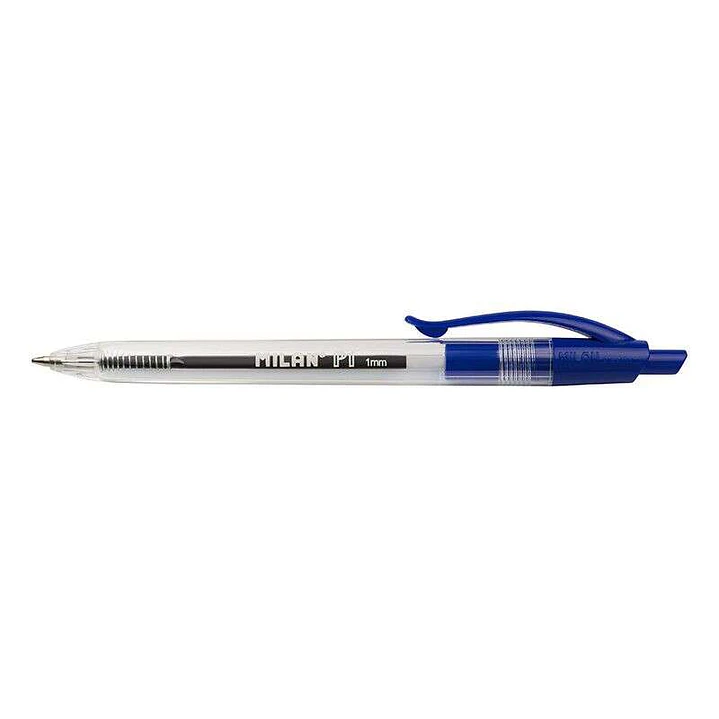 Milan P1 Boligrafo de Bola Retractil - Punta Redonda 1mm - Cuerpo Transparente - Color Azul 1