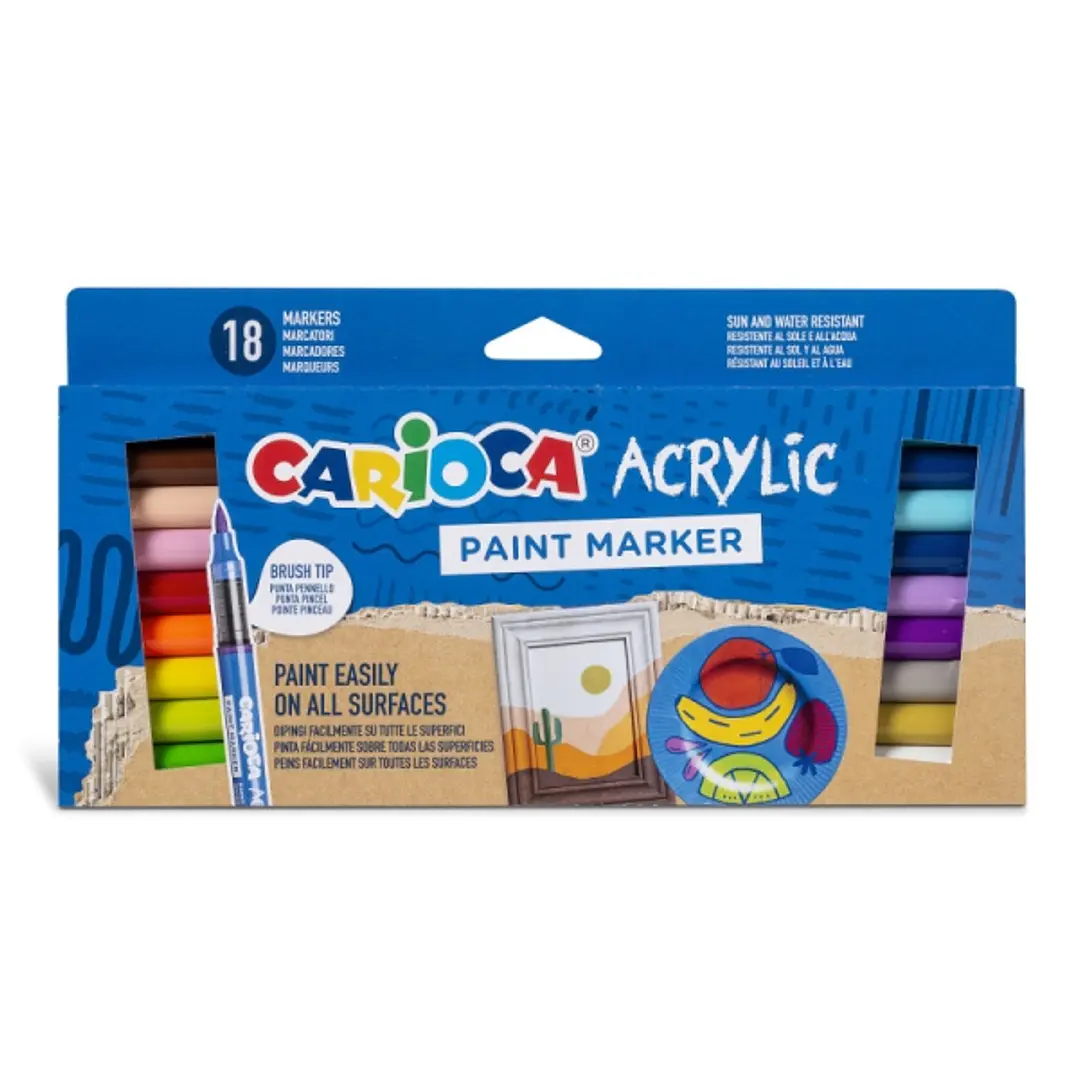 Carioca Acrylic Pack de 18 Marcadores de Pintura Acrilica - Punta Pincel - Tinta a Base de Agua - Alta Cobertura - Colores Surtidos 1