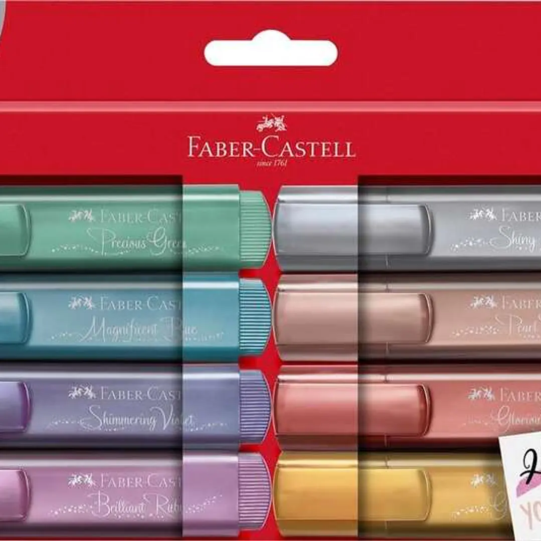 Faber-Castell Textliner 46 Metallic Pack de 8 Marcadores Fluorescentes - Punta Biselada - Trazo entre 1mm y 5mm - Tinta con Base de Agua - Colores Sur 1