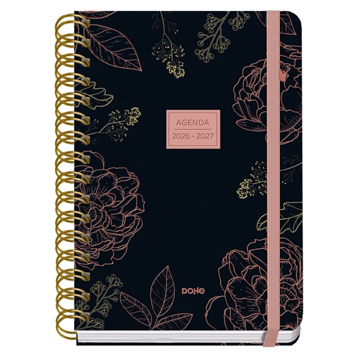 Dohe Premium Noir Agenda Escolar 26/27 - Formato A5 - Dia Pagina - Papel Offset Ahuesado 80g - Cubierta de Carton Plastificado - Espiral Metalica Dobl 1