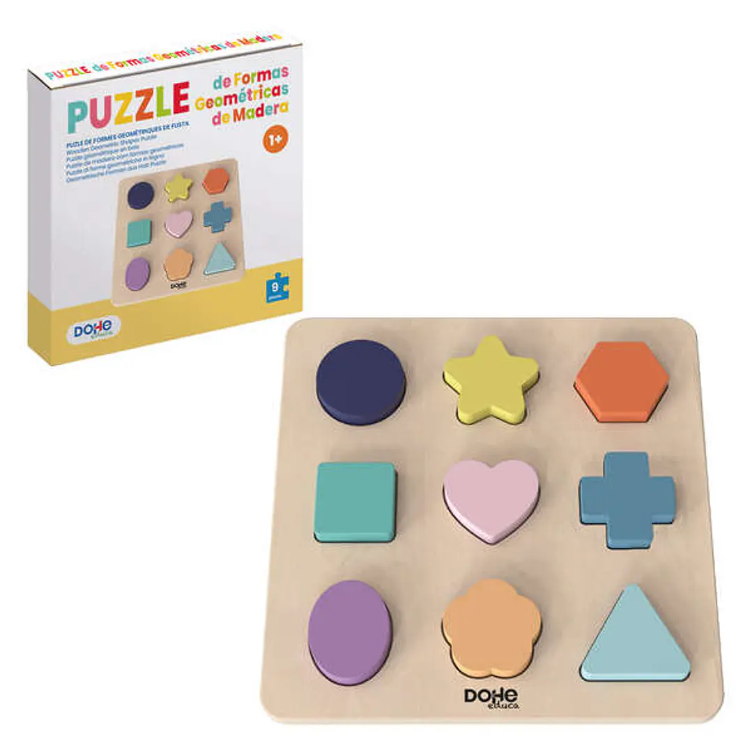 Dohe Juego Educativo de Formas Geometricas de Madera - Bordes Redondos - Tacto Suave - Colores Llamativos - Estimula la Coordinacion Ojo-Mano - Foment 1
