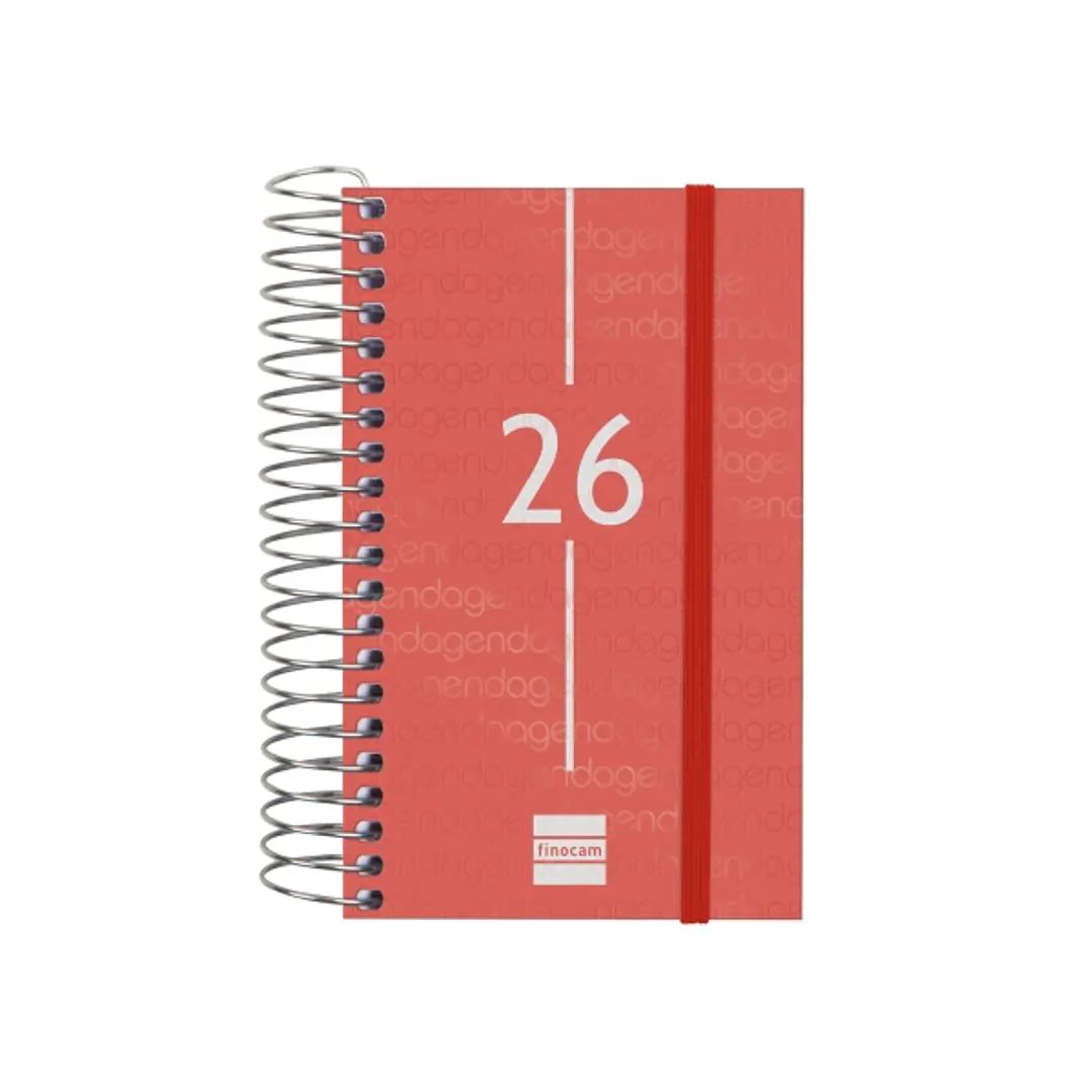 Finocam Year Agenda de Espiral en Catalan - Anual 2026 - Tapa Ligera - Formato E3 - 95x24x127mm - 1 Dia por Pagina - Color Rojo 1