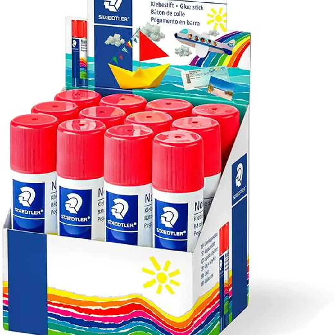 Staedtler Noris Expositor de 12 Barras de Pegamento 20gr - Sin Disolventes - Uso Escolar - Pega Papel, Cartulina, Tejido etc 1