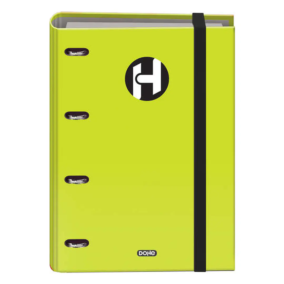 Dohe Serie Icon Carpeta de 4 Anillas Formato A4 con Recambio de 100 Hojas de 90 gr y 4 Taladros - Cierre con Goma Elastica - Anillas de 35mm - Color V 1