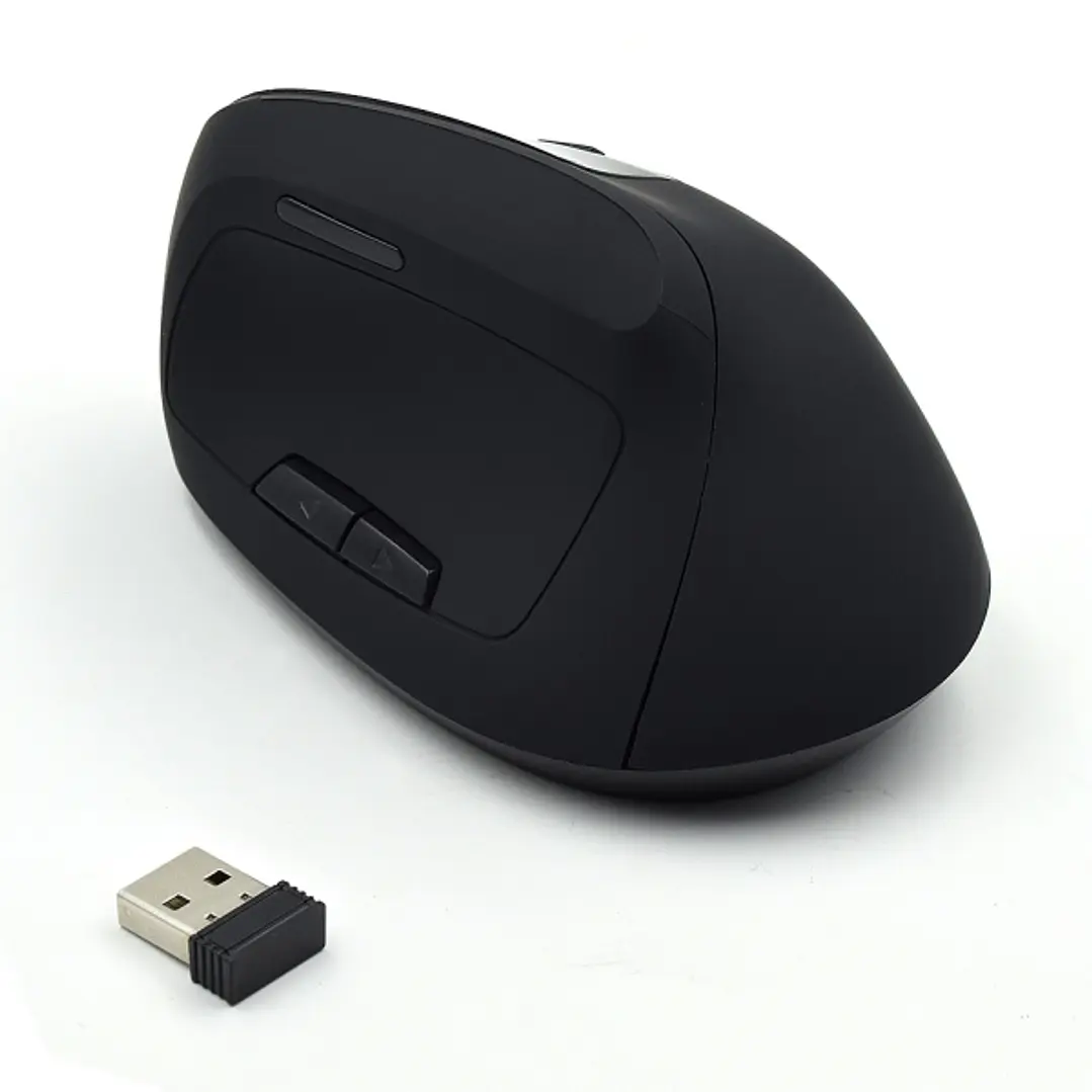 Ewent Raton Inalambrico 2.4hz - Raton Vertical Ergonomico - DPI Seleccionable 800-1200-2400dpi -Bateria Recargable de Litio 400mAh - Color Negro 1