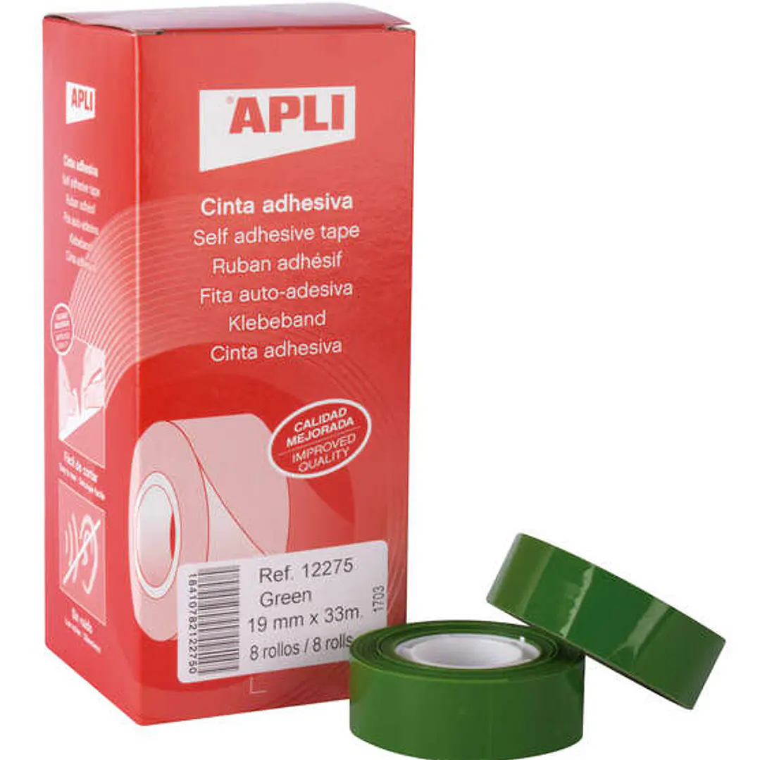 Apli Cinta Adhesiva Polipropileno 19mm x 33m - Resistente al Desgarro - Facil de Cortar - Adhesivo de Alta Calidad - Color Verde 1