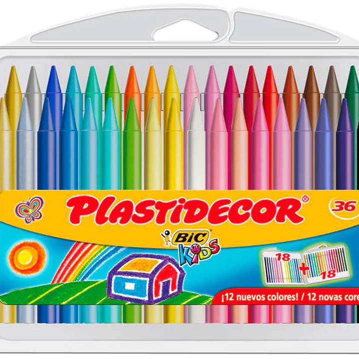Bic Kids Plastidecor Caja de 36 Lapices de Cera - Extraresistentes - Facil de Sacar Punta - No Mancha 1