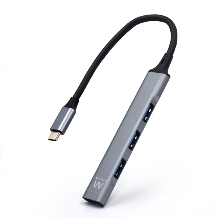 Ewent EW1145 Hub USB Tipo C - 1 Puerto USB 3.2 y 3 Puertos USB 2.0 - Diseño Compacto - Color Plata 1