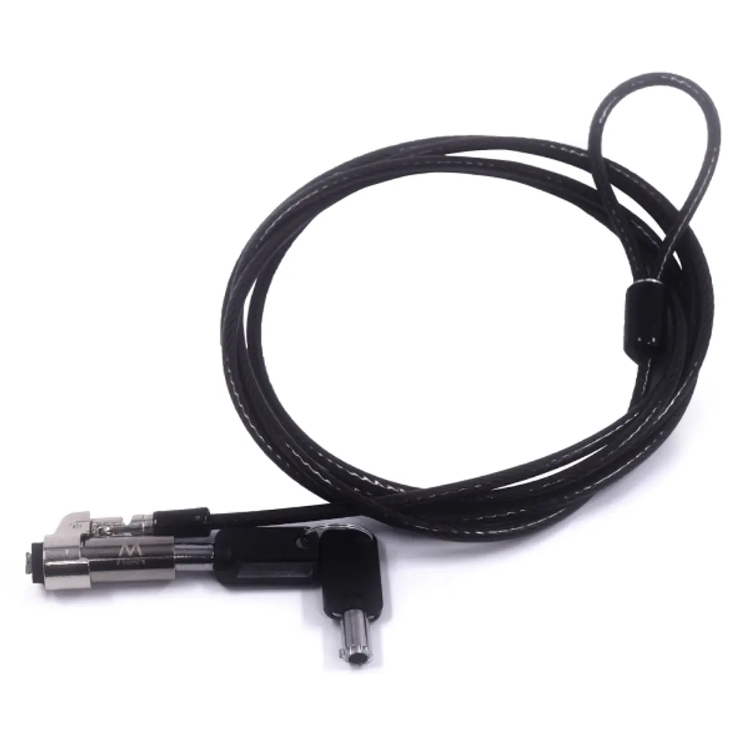 Ewent Cable de Seguridad para Portatiles con Ranura Nano - Candado de Llave - Cable de Acero - Cobertura de Vinilo - 1.8m de Longitud - Diametro de 4. 1