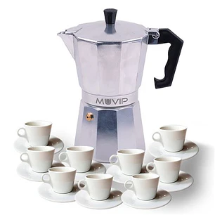 Muvip MV0602 Cafetera de Aluminio - Capacidad 9 Tazas - Mango Ergonomico - Antiadherente - Apta para Placas Electricas, Vitroceramicas y Gas - Color A