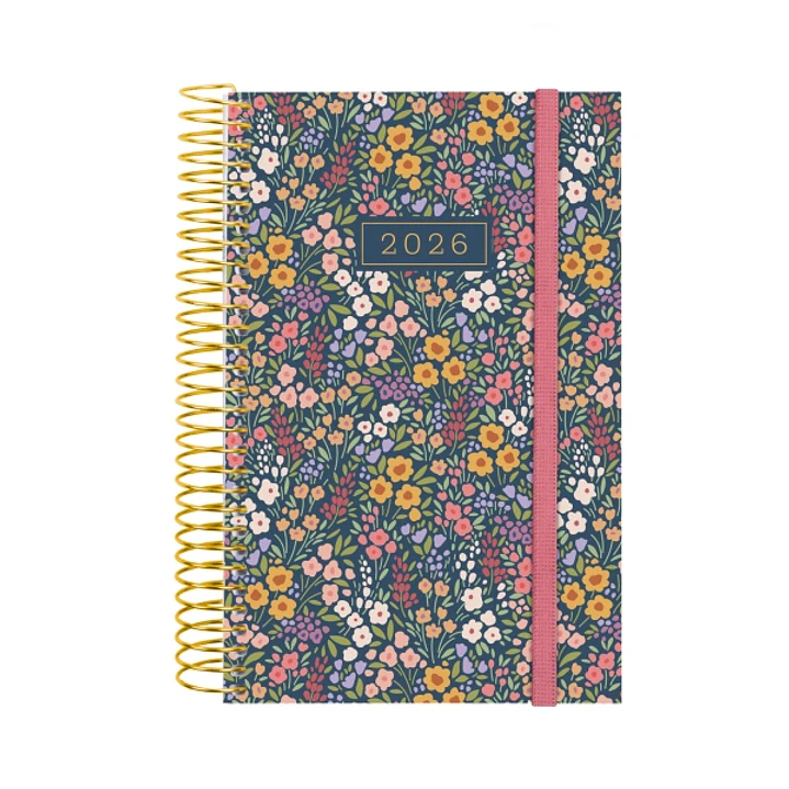 Finocam Design Collection Agenda de Espiral - Anual 2026 - Tapa Ligera - Formato E5 - 132x25x181mm - 1 Dia por Pagina - Tematica de Flores 1