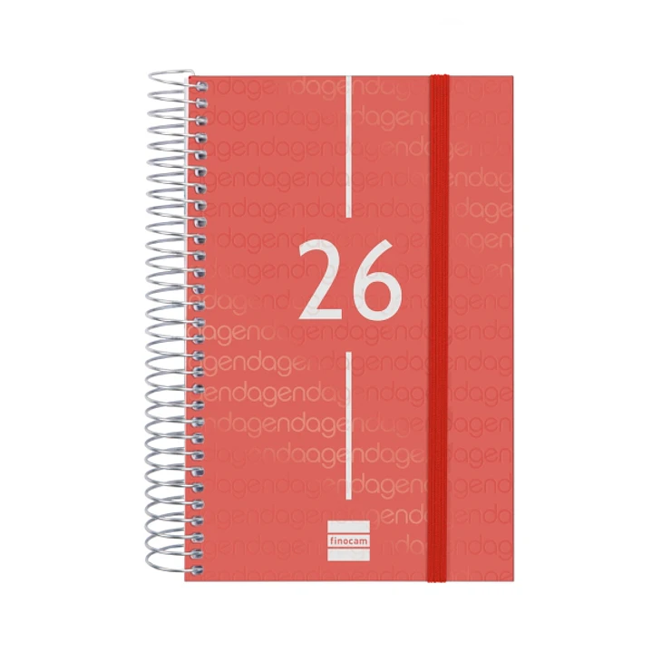 Finocam Year Agenda de Espiral en Catalan - Anual 2026 - Tapa Ligera - Formato E5 - 135x24x181mm - 1 Dia por Pagina - Color Rojo 1